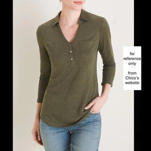 Chico’s Linen Pocket Top, Soft Knit, Olive Green, Large 12, Excellent Condition